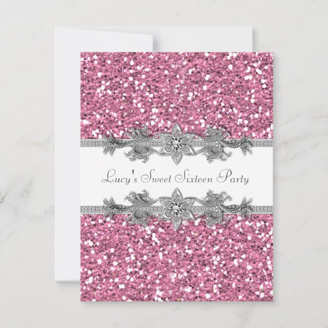 Pink Glitter Sweet 16 Party Invitation (Front)