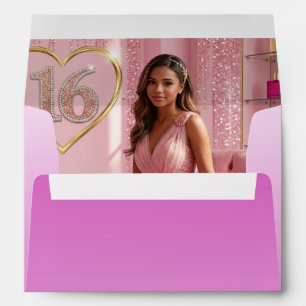 Pink Glitter Sweet 16 & Photo Liner Envelope
