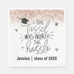 Pink Glitter Tassel Worth the Hassle Graduation Napkin