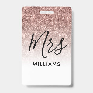 Pink Glitter Teacher Custom Name Lanyard ID Badge