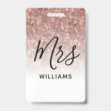 Pink Glitter Teacher Custom Name Lanyard ID Badge