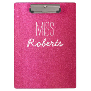 Pink Glitter Teacher (Customisable) Clipboard