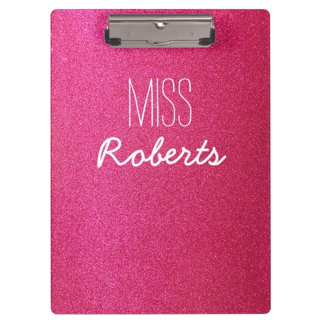 Pink Glitter Teacher (Customisable) Clipboard (Front)