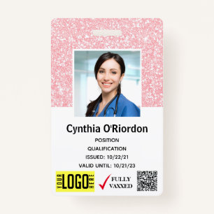 Pink Glitter Technician Photo ID QR Barcode Badge