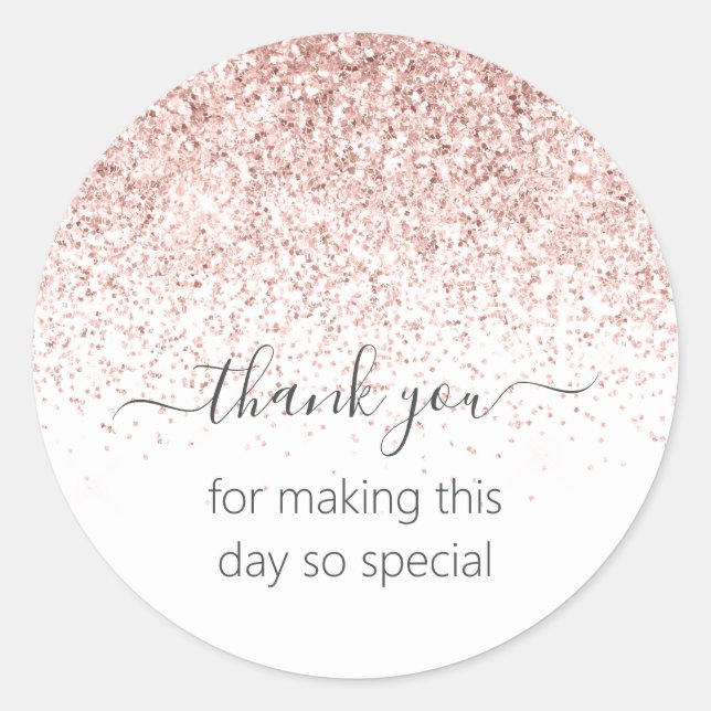 Pink Glitter Thank You Classic Round Sticker (Front)