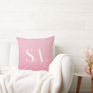 Pink Glitter Throw Pillow with Initials & Name