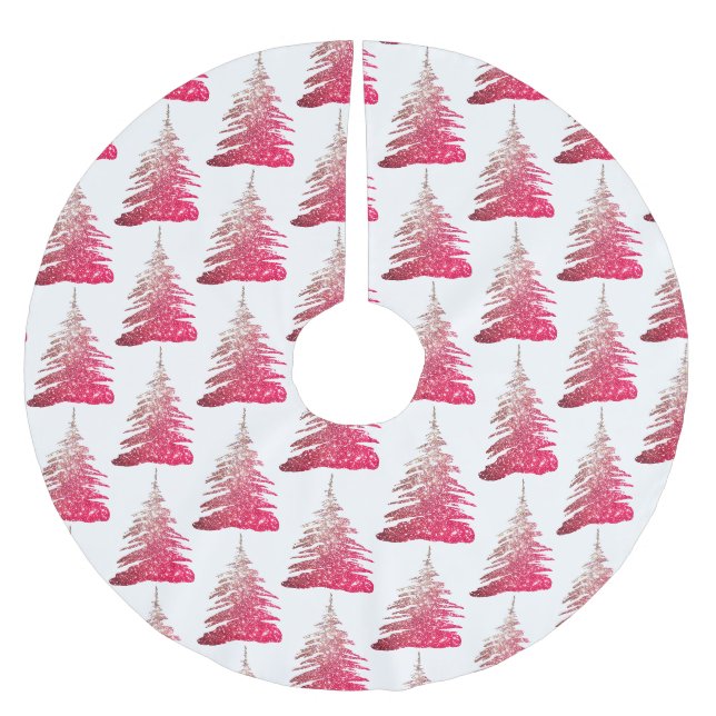 Pink Glitter Trees Christmas Tree Skirt (Front)