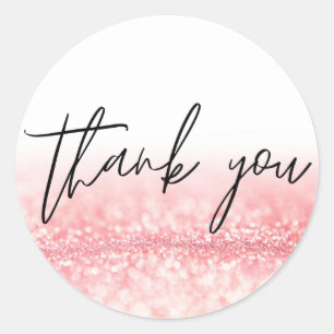 Pink Glitter Trendy Thank You Classic Round Sticker