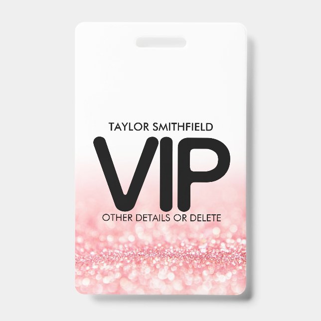 Pink Glitter trendy VIP lanyard badge custom (Front)