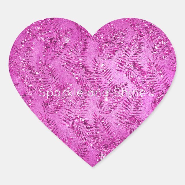 Pink Glitter Tropical Leaves  Heart Sticker (Front)