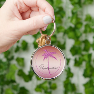 Pink Glitter Tropical Palm Tree     Keychain