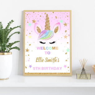 Pink Glitter Unicorn Birthday Party Welcome Sign