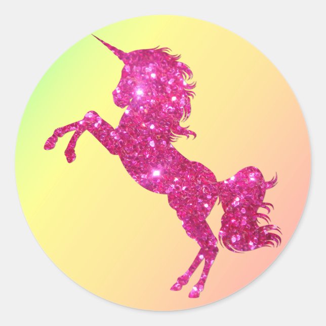 Pink Glitter Unicorn Classic Round Sticker (Front)