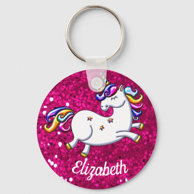 Pink Glitter Unicorn Keychain (Front)