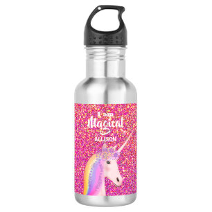 Pink Glitter Unicorn Ombre Personalized Kids 532 Ml Water Bottle