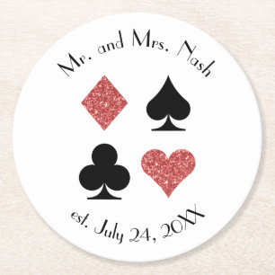 Pink Glitter Vegas Wedding Custom Drink Coaster