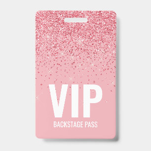Pink Glitter VIP Backstage Pass with QR Code ID Badge