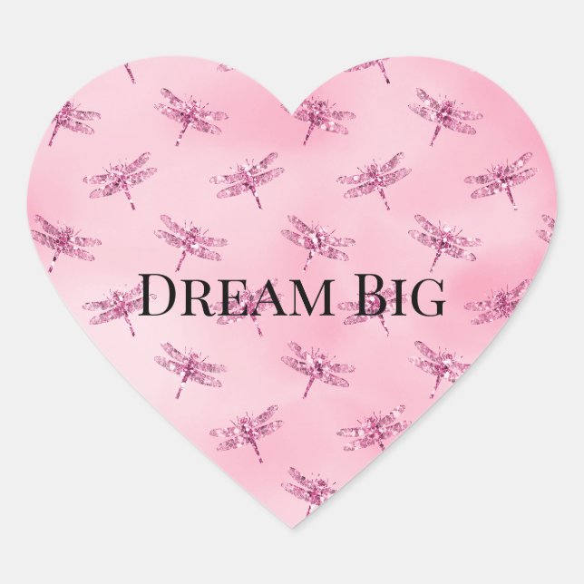 Pink Glitter Watercolor Dragonflies             Heart Sticker (Front)