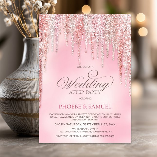 Pink Glitter Wedding After Party Invitation (Creator Uploaded)