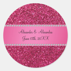 Pink glitter wedding favours classic round sticker