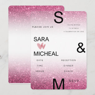 Pink Glitter Wedding Invitation – Modern Minimalis