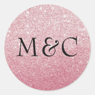 Pink glitter wedding personalized initial stickers