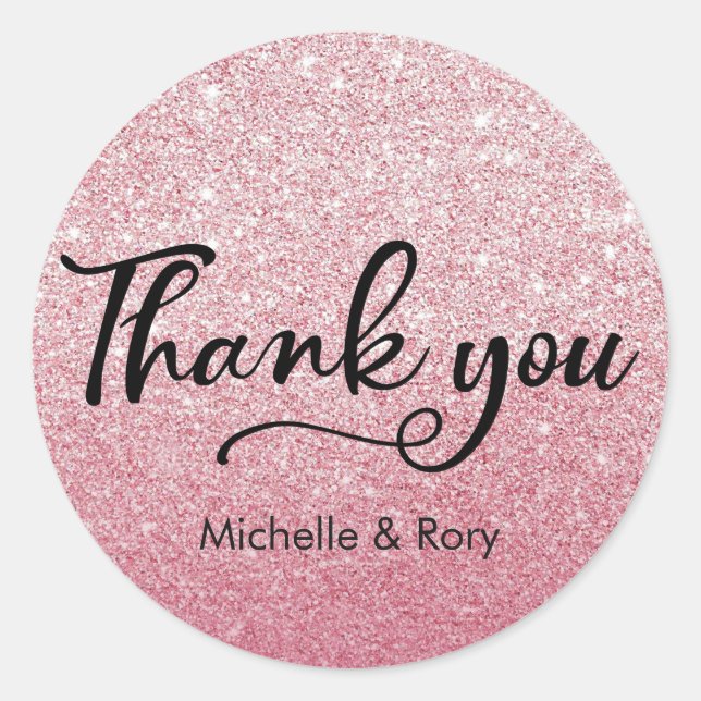 Pink glitter wedding personalized name stickers (Front)