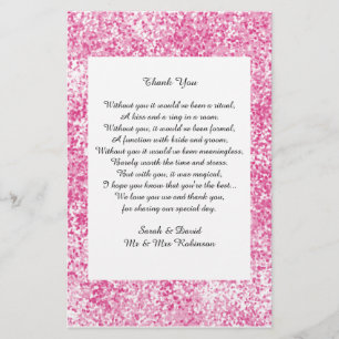 Pink Glitter Wedding Poem Thank You Favour Scroll