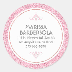 Pink Glitter White Circle Modern Design Classic Round Sticker