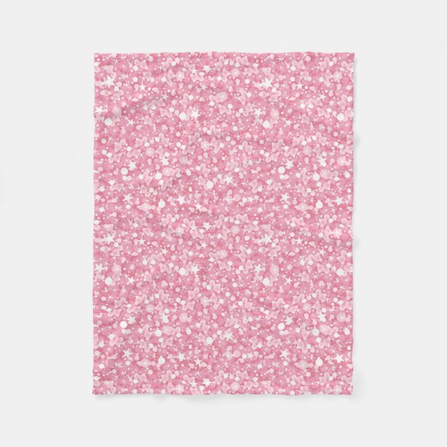 Pink Glitter White Stars And Dots Fleece Blanket (Front)