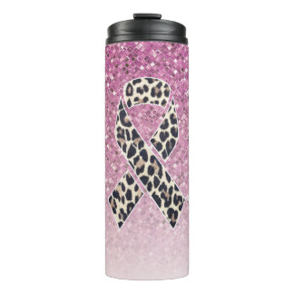 Pink Glitter with Leopard Print Awareness Ribbons Thermal Tumbler