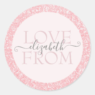 Pink Glitter With Love Name Custom Classic Round Sticker