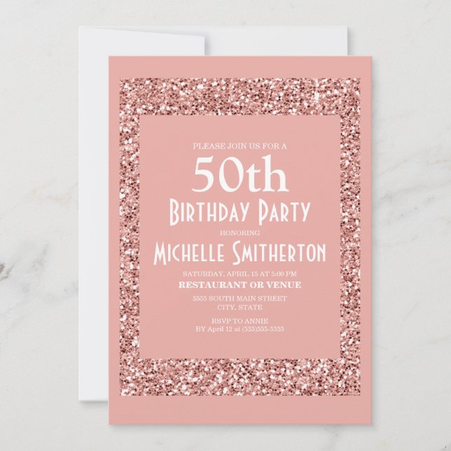 Pink Glitter Women's 50th Birthday Card (Front)