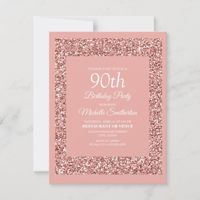 Pink Glitter Women's 90th Birthday Card (Front)