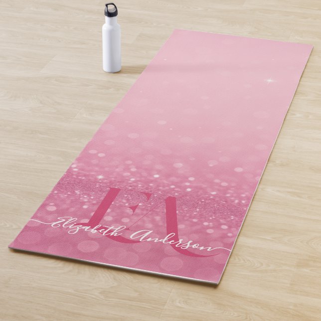 Pink Glitter Yoga Mat with Custom Initials & Name (In Situ)