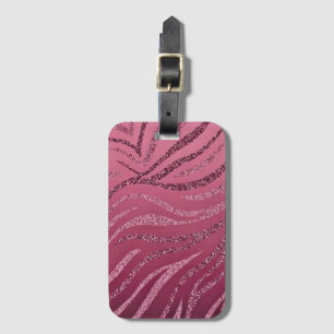 Pink Glitter Zebra Pattern Luggage Tag