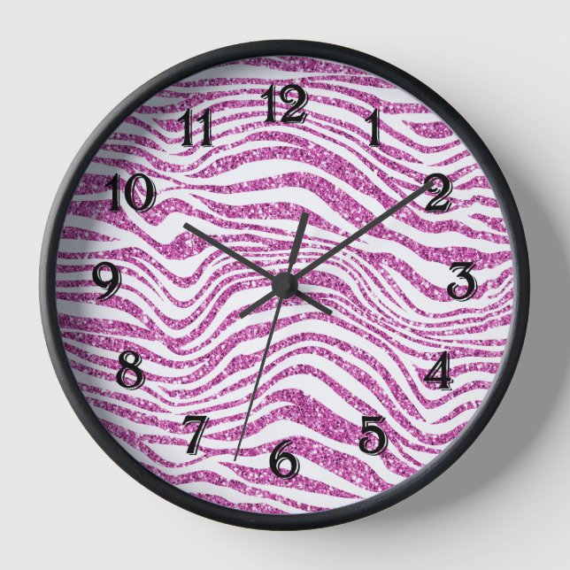Pink Glitter Zebra Print Clock (Front)