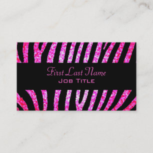 Pink glitter zebra stripes business cards