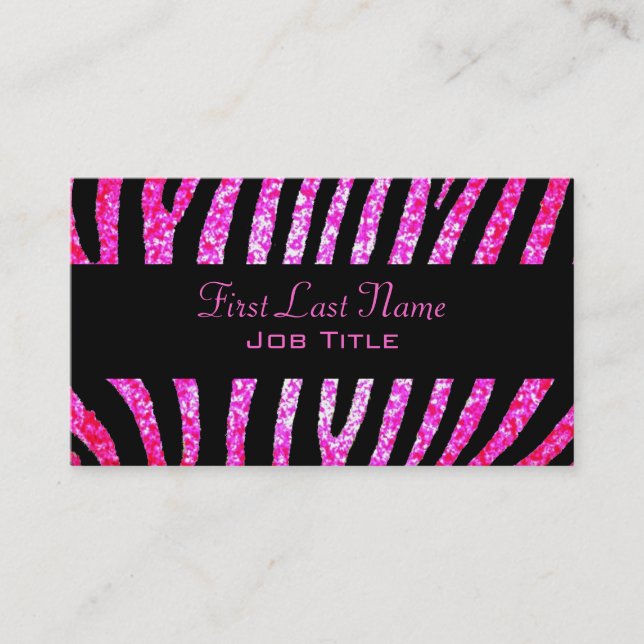 Pink glitter zebra stripes business cards (Front)