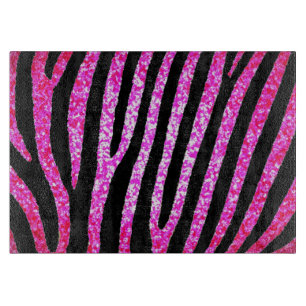 Pink glitter zebra stripes glass cutting board
