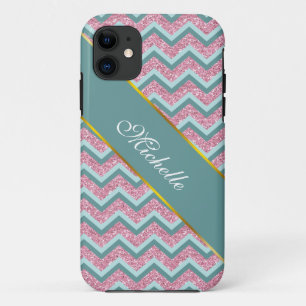 Pink Glitter ZigZag Pattern iPhone 11 Case