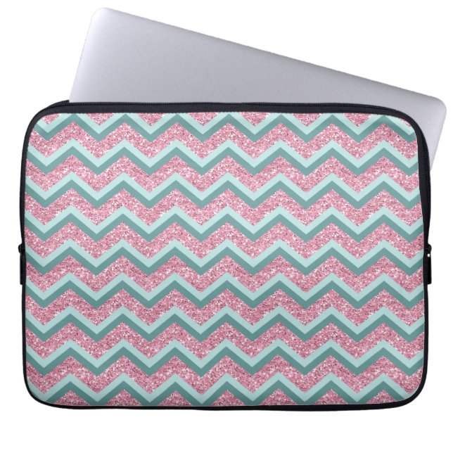 Pink Glitter ZigZag Pattern Laptop Sleeve (Front)