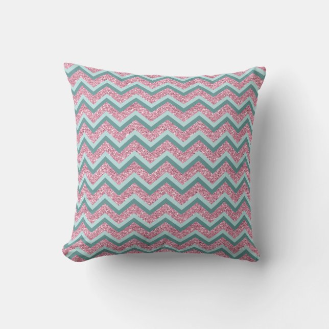 Pink Glitter ZigZag Pattern Throw Pillow (Front)