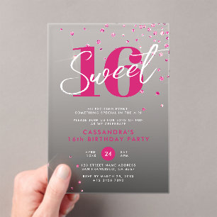 Pink Glitters Simple Birthday Sweet 16 Invitation