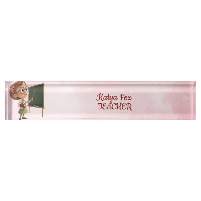 Pink Glittery Backdrop Teacher Desk Name Plate (Front)