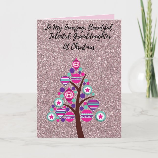 Pink Glittery to My Granddaughter Christmas Card (Front)