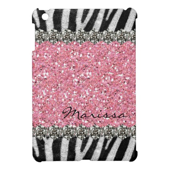 Pink Glittery Zebra Stripes Gems Look Cover For The iPad Mini