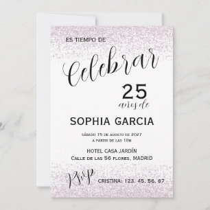 Pink Glitz Celebrar 25 Años Birthday Invitation