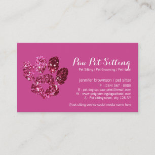 Pink Glitz Dog Cat Grooming Pet Sitter Paw Business Card