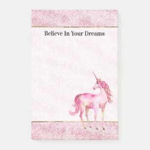 Pink Glitz Glitter Unicorn Post-it Notes